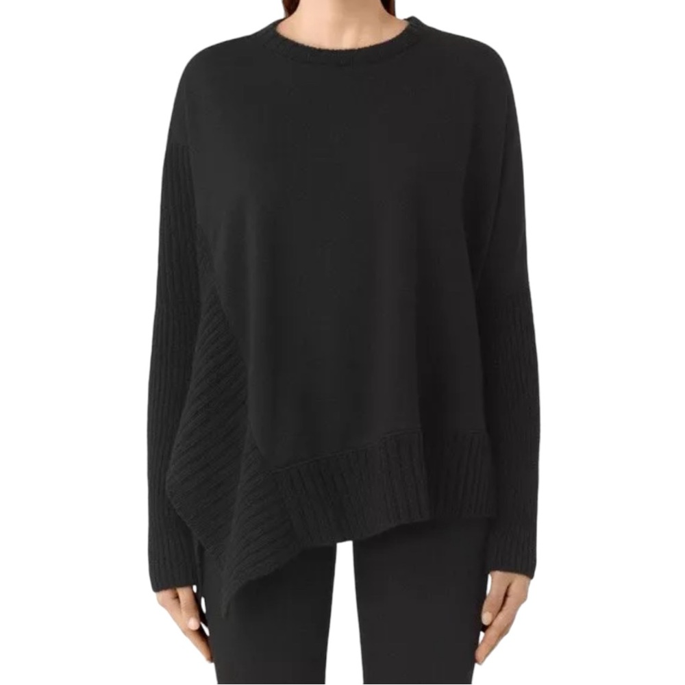 All Saints Women's Size Small Nia Drape Asymmetrical Wool Mix Sweater Black